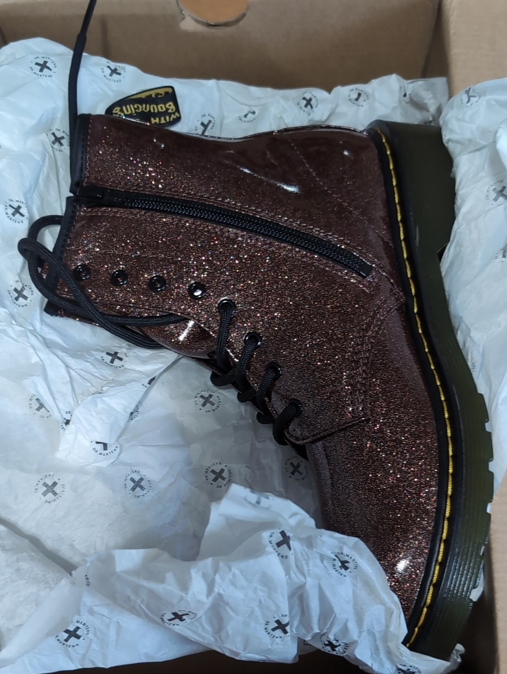 Dr Martens Women’s Glitter Lace-Up Combat Boots -Rose Brown